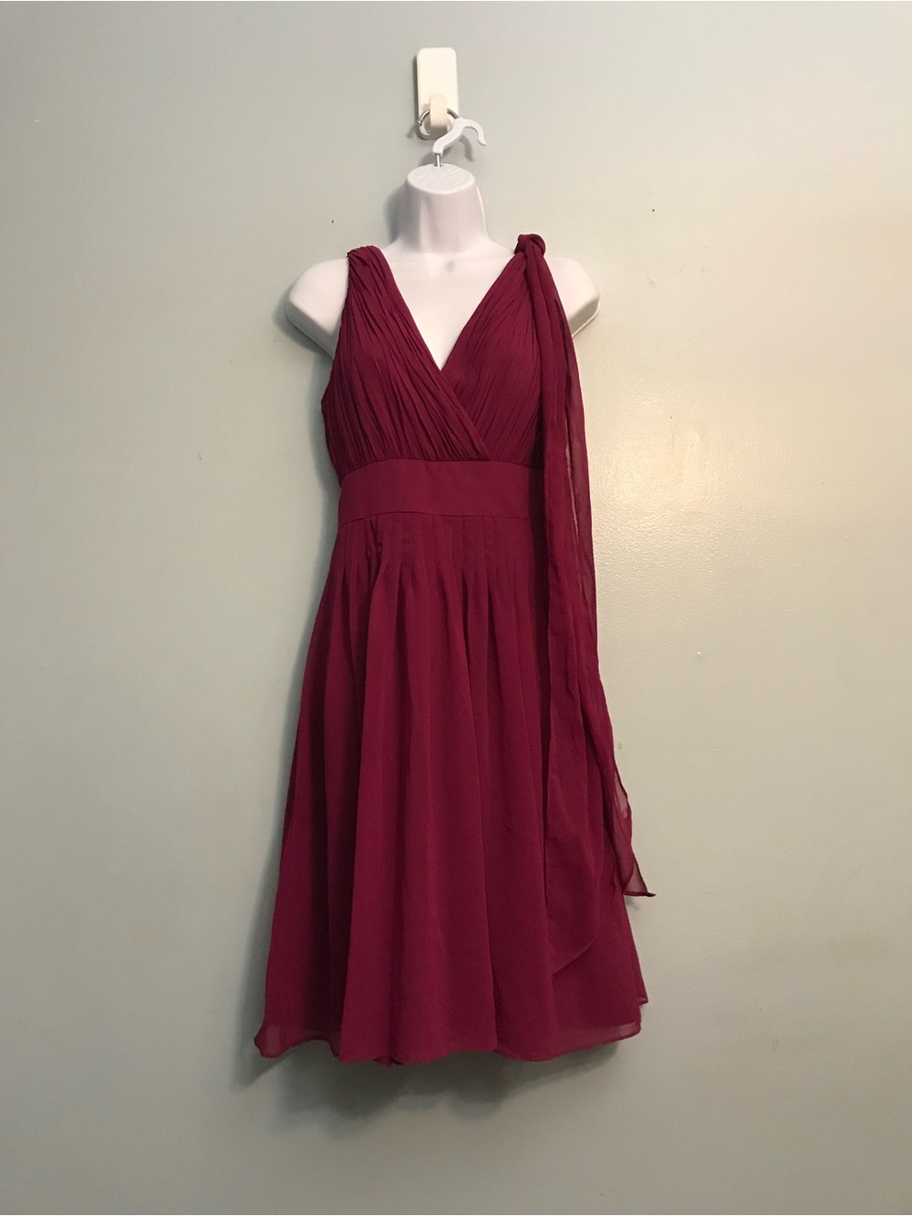 Ralph Lauren Wine-Red One-Shoulder Draped Midi Dress Chiffon Size 4 Like New